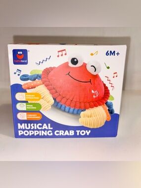Hahaland Red Musical Popping Sensory Crab Plush interactive Toy